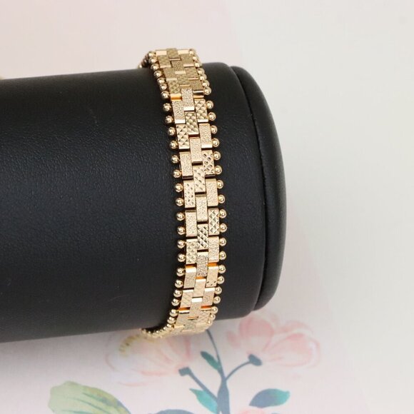"Elegant Rose Gold Chain Bracelet with Textured Brick Pattern, XPBL1128 - Picture 10 of 12